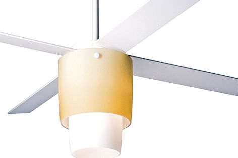 Halo ceiling fans by Spinifex are available in gloss white or textured nickel finishes.