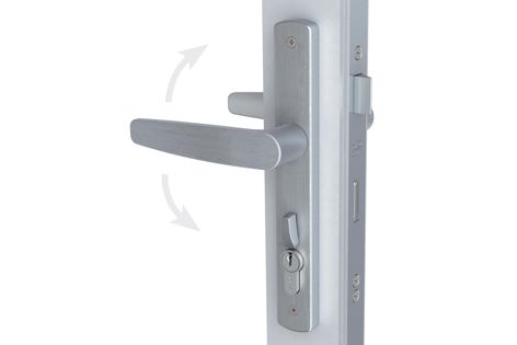 The DS1297 Lift to Lock is a multipoint locking solution that helps prevent flexing from the top or bottom of a hinged door.