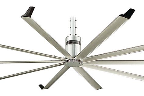 Isis ceiling fan uses a combination of size, shape and speed to improve airflow in large spaces.