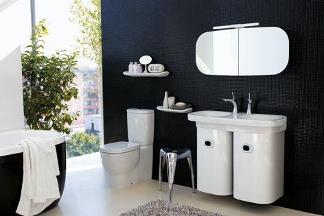 Pieces in Laufen’s Mimo collection combine for an individual bathroom look.