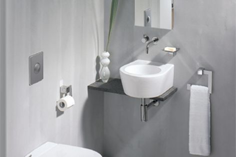 Clean, sculpted lines give the Visit bathroomware range a cohesive aesthetic.